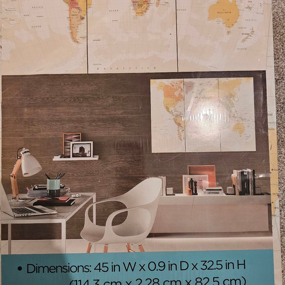 World Map Canvas Wall Art Beige 45.3 in W x 09 in D x 32.5 in H - Picture 3 of 6